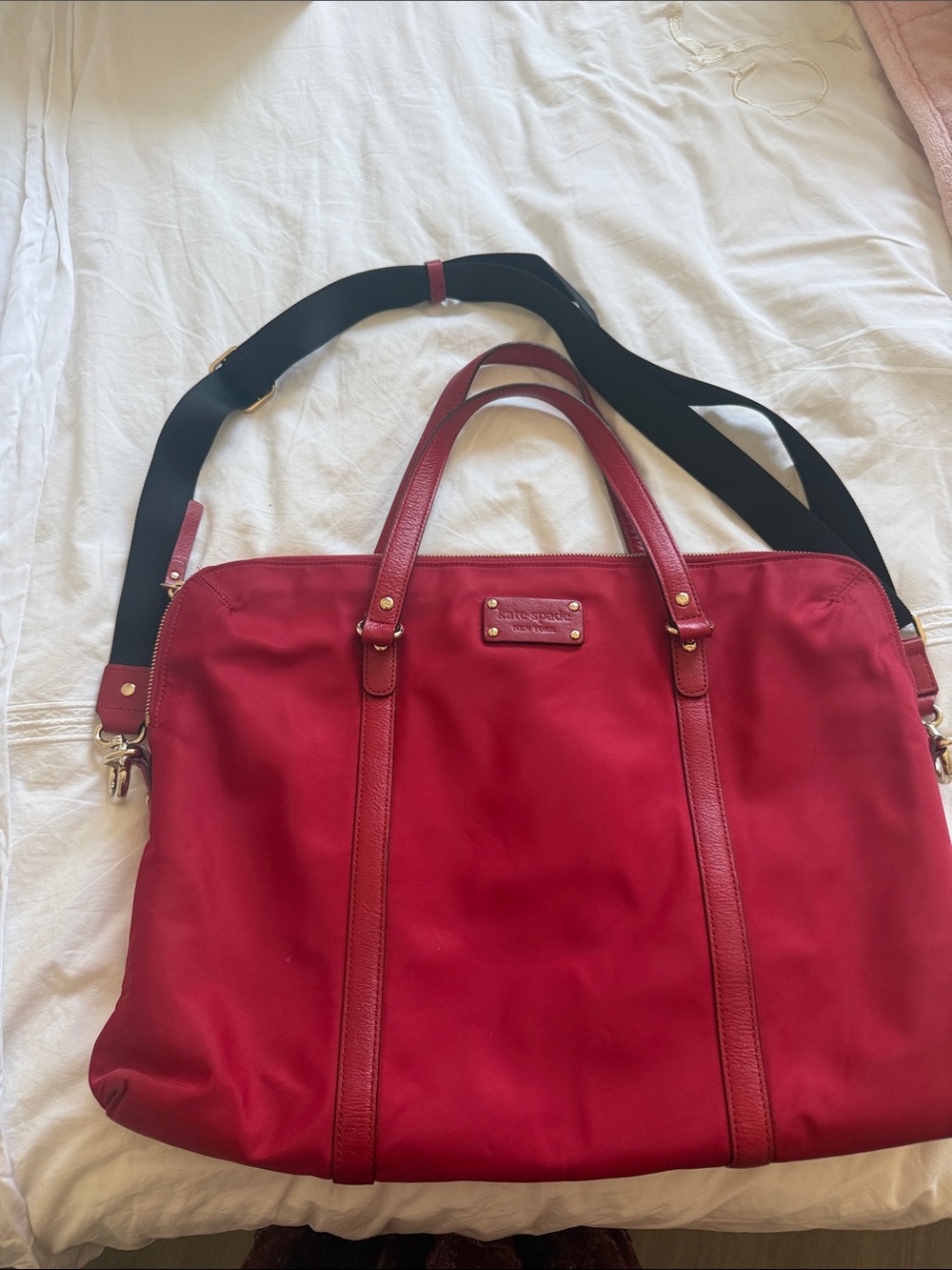 kate spade Red Nylon & Leather Laptop Bag with Black Strap
